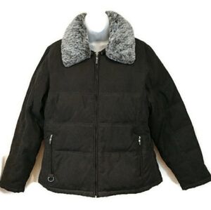 Esprit Black Down Filled Coat Warm Winter Coat Faux Fur Collar Removable Collar
